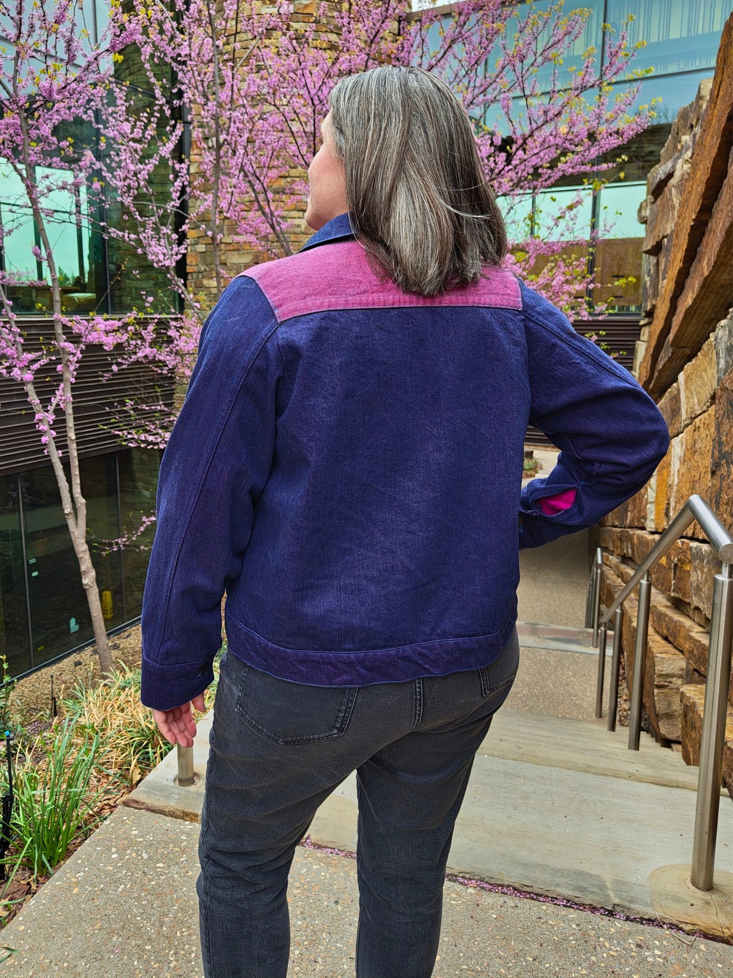 Green & Pink Denim Trucker Jacket