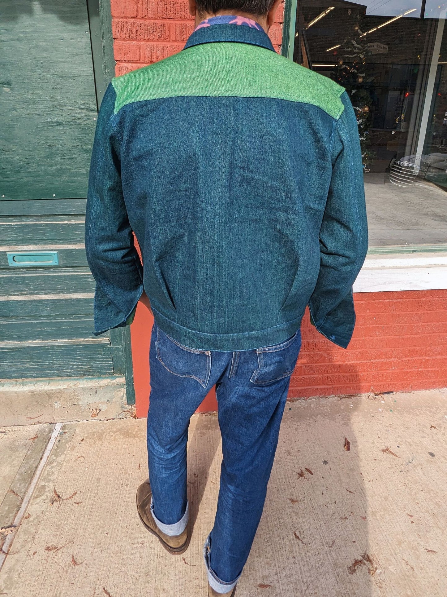 Green & Pink Denim Trucker Jacket