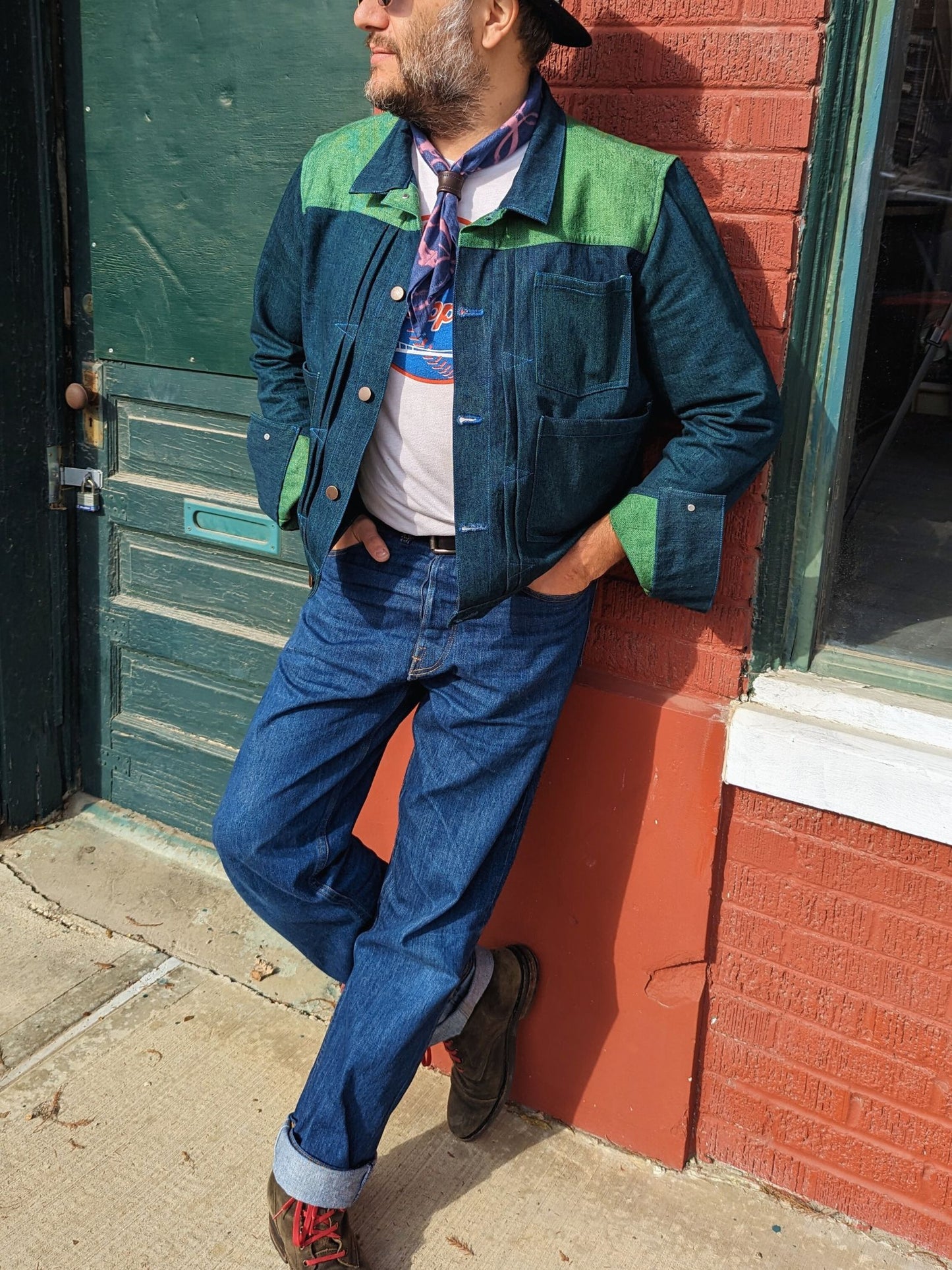 Green & Pink Denim Trucker Jacket