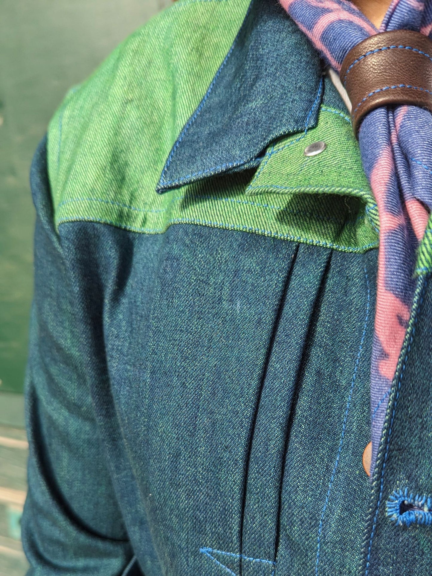 Green & Pink Denim Trucker Jacket